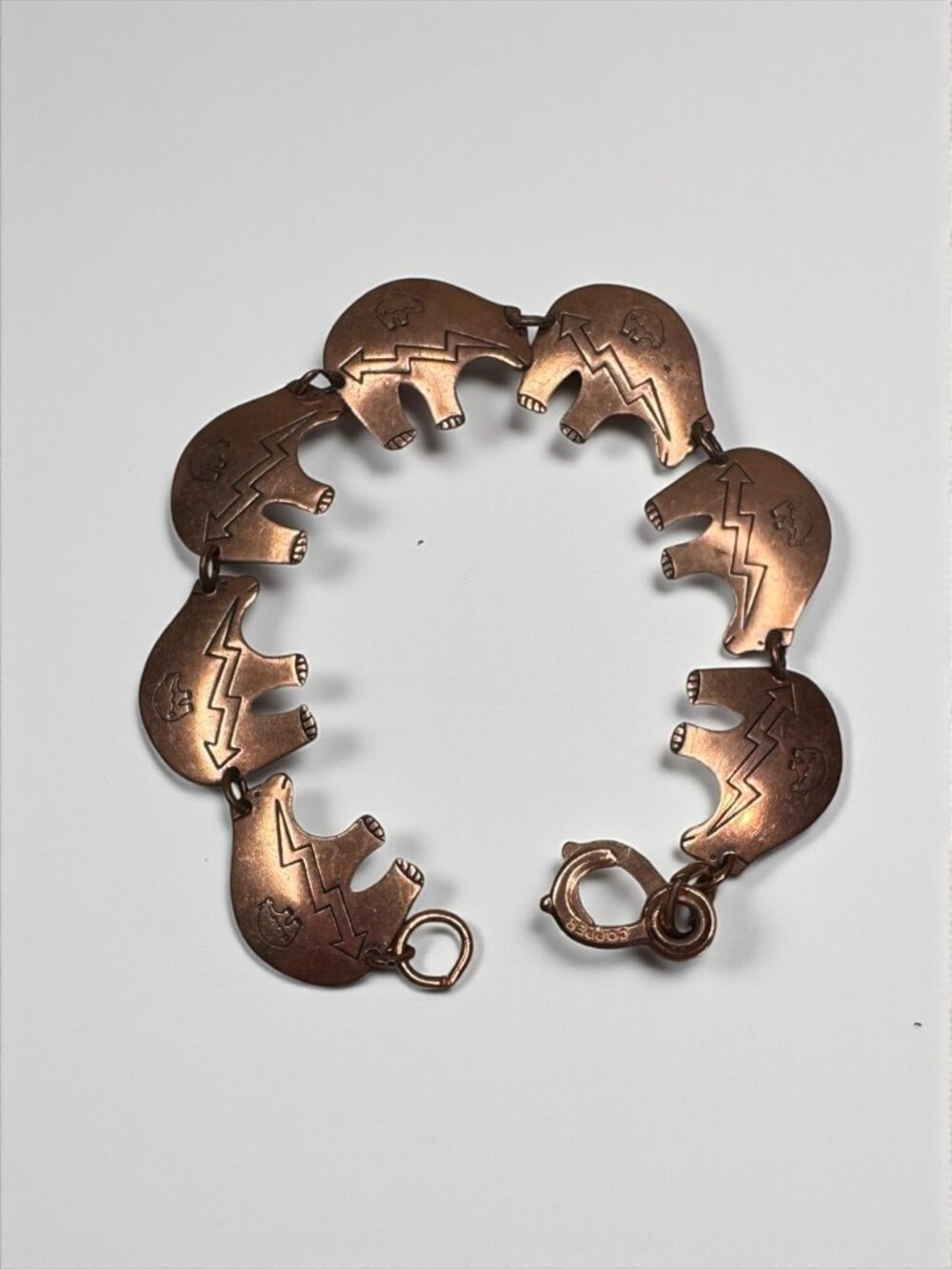 Copper Bear Link Bracelet Southwestern Boho Artisan Vintage 1980s